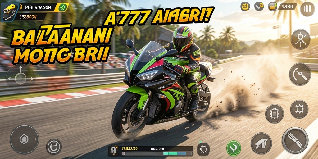 Screenshot gameplay A7777 yang menampilkan aksi balapan motor yang intens.