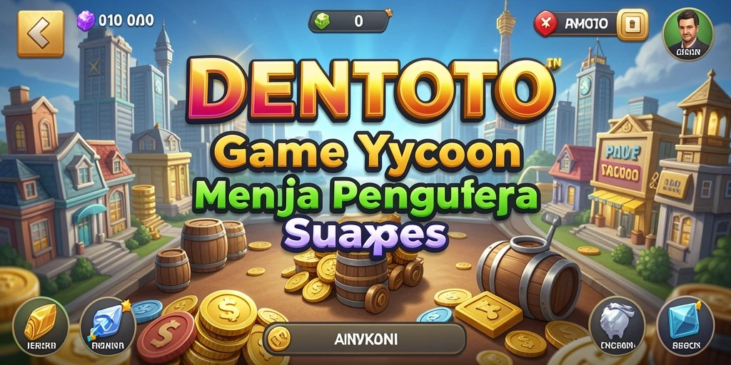 Screenshot utama DENTOTO menampilkan pemain sedang mengelola bisnis Tycoon.