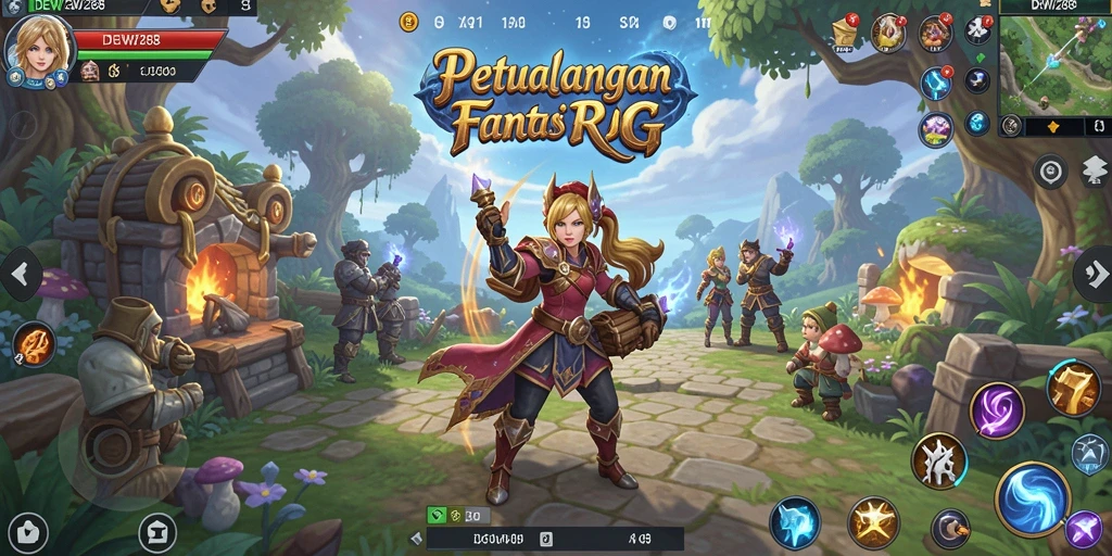 Tangkapan layar utama DEWI288 yang menunjukkan aksi pertarungan RPG.
