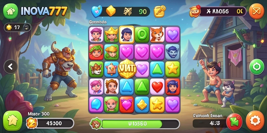 Tampilan gameplay INOVA77 yang seru dan penuh warna.