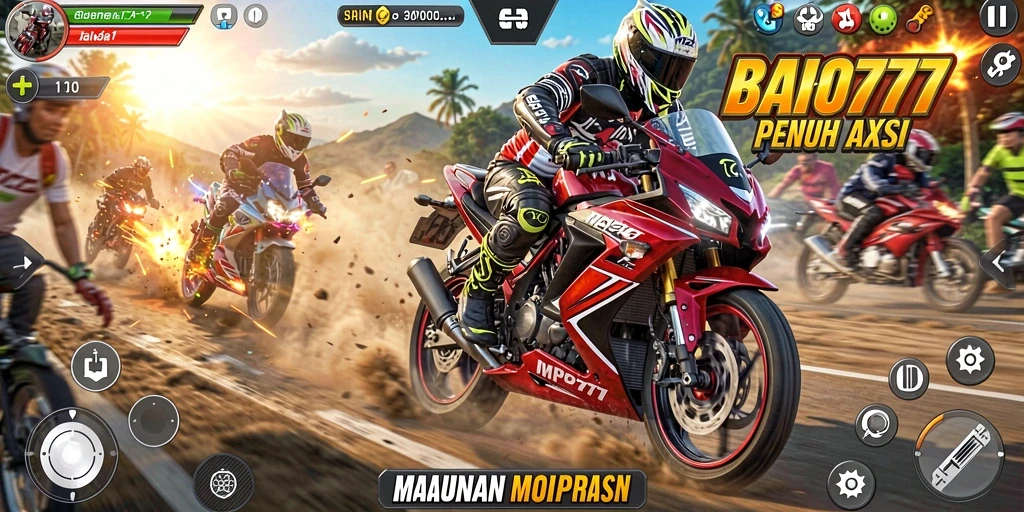 Tampilan gameplay balapan motor yang seru dan menegangkan.