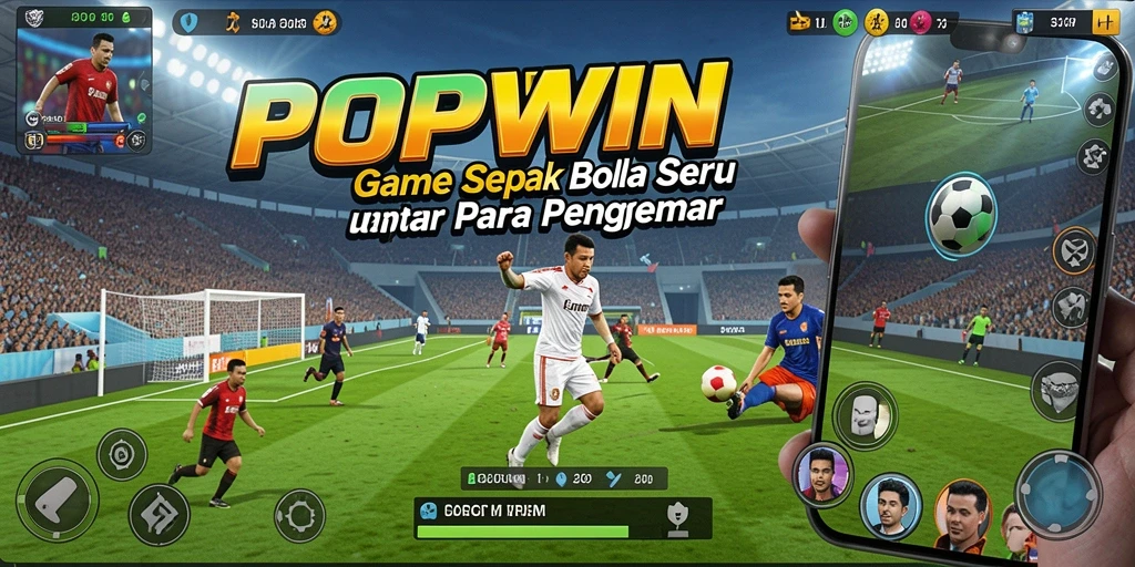 Tampilan gameplay POPWIN dengan aksi sepak bola yang intens.