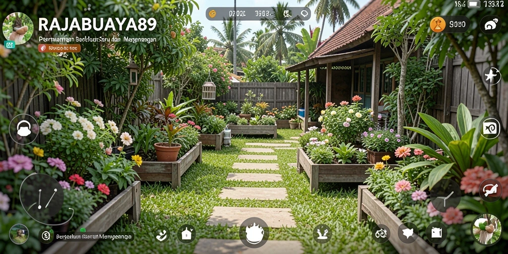 Tampilan gameplay seru di RAJABUAYA89 dengan kebun yang indah.