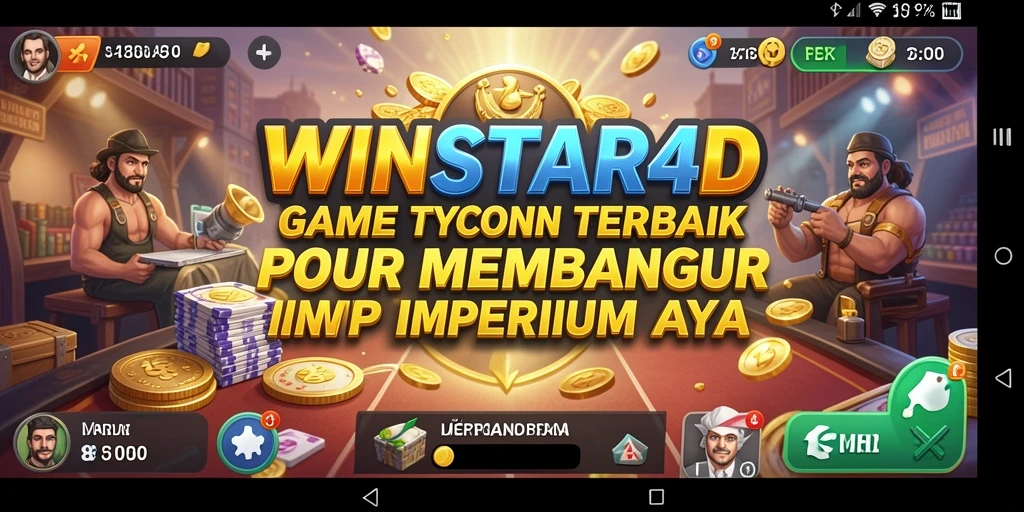 Tampilan gameplay <strong>WINSTAR4D</strong> dengan berbagai elemen manajemen bisnis.